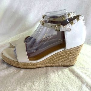 Esprit Romy‎ Espadrille Wedge Size 8.5 White Studded Strap Sandal Bohemian